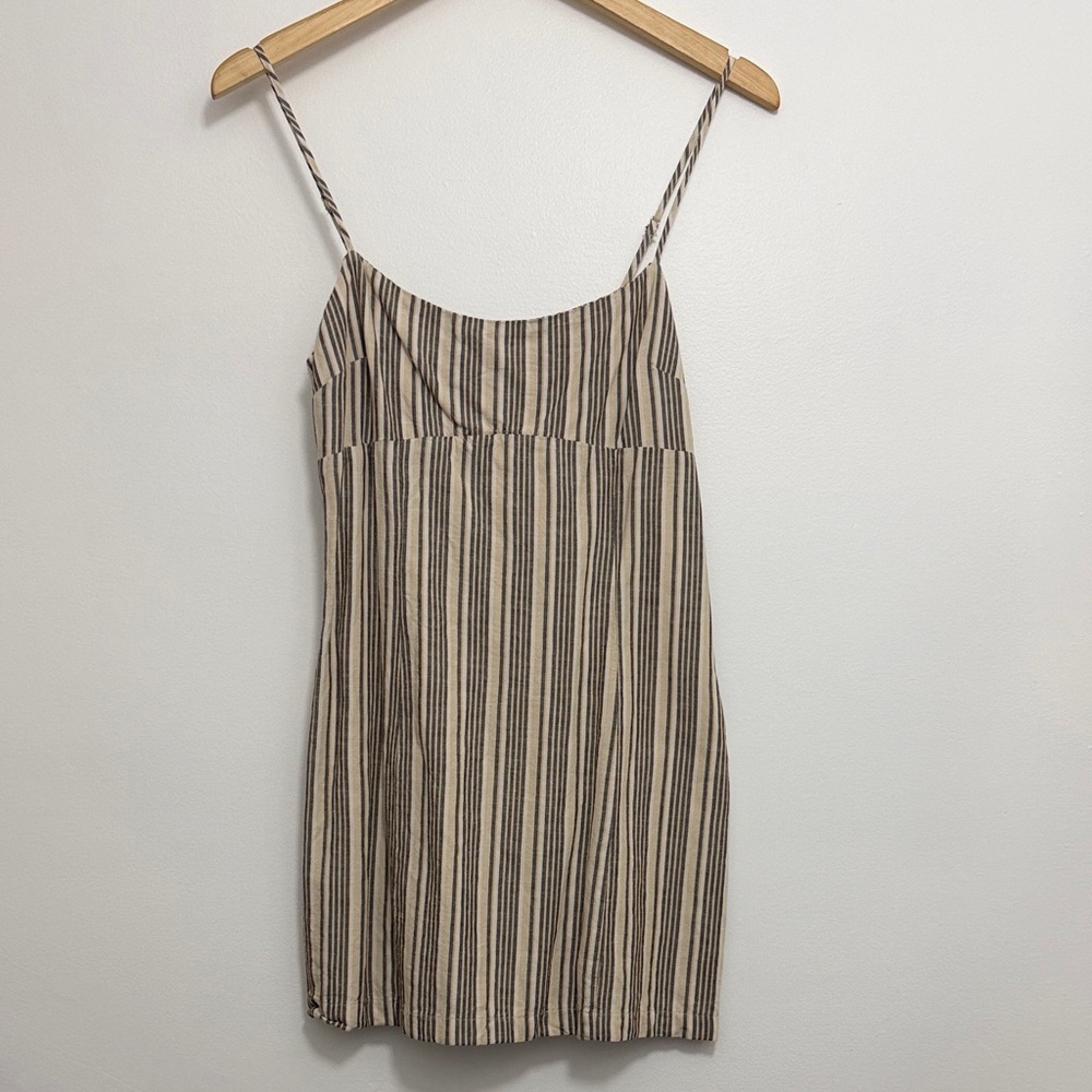 Dynamite Black and Tan Striped Linen Blend Dress